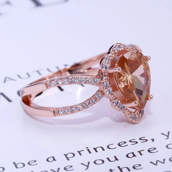 ✨ Elegant Pear Zircon Double Layer Rose Gold Water Drop Ring for Women VIP542